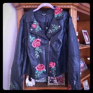 Faux leather motto jacket